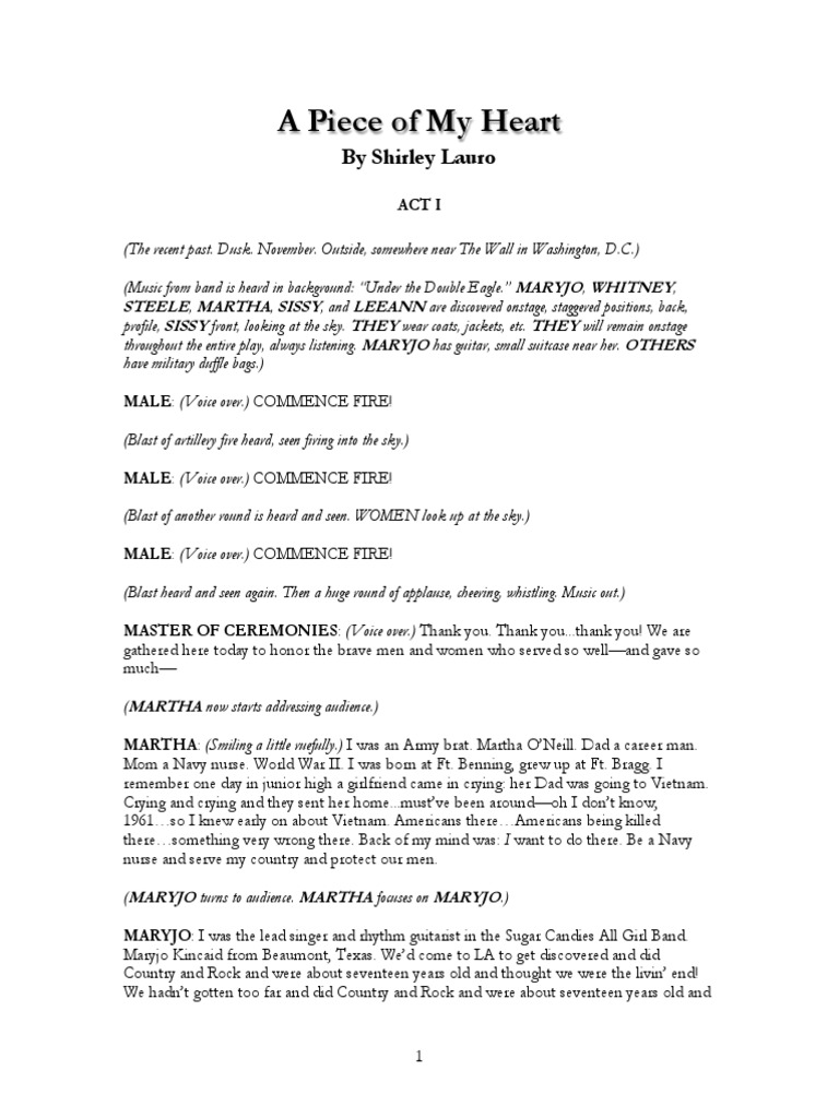 A Piece of My Heart: Play Script | PDF