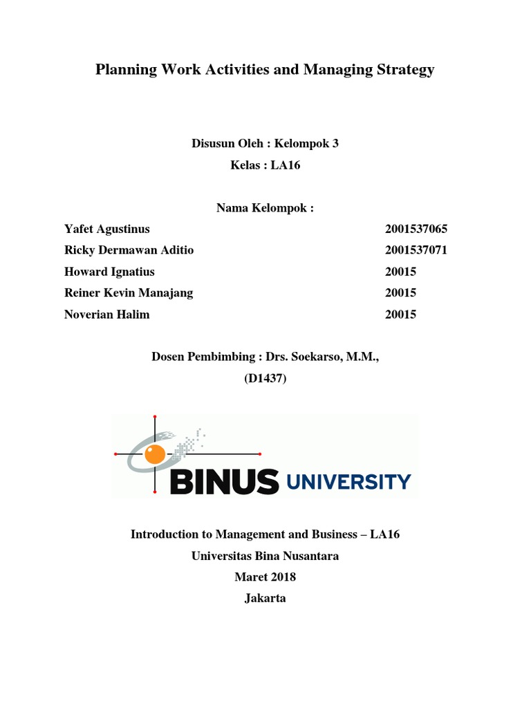 Planning Work Activities and Managing Strategy Draft 1 PDF