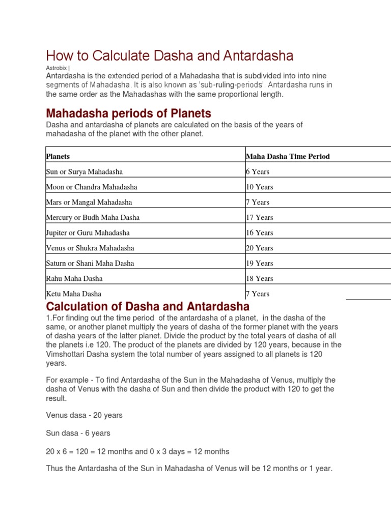 How To Calculate Dasha and Antardasha PDF Planets Planetary Science