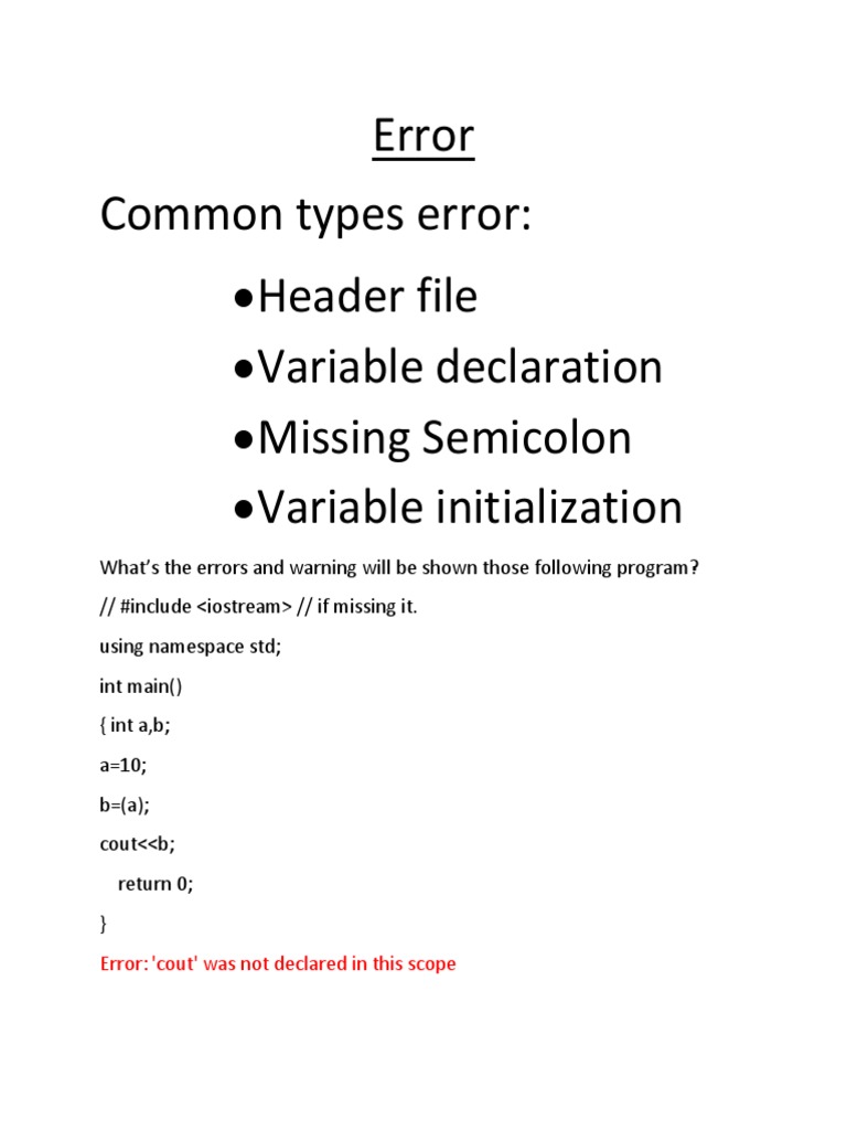 Comprehensive Examples of C++ Code Demonstrating Various Errors ...