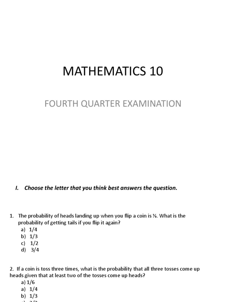 Math Test: Probability and Statistics | PDF | Percentile | Median