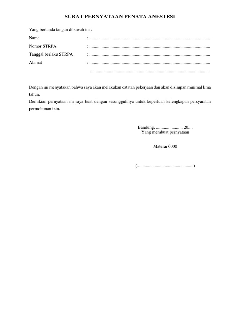 Surat Pernyataan Penata Anestesi | PDF