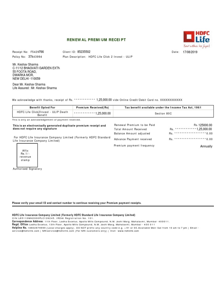 HDFC Ulip 80C 86921989 PDF Life Insurance Insurance