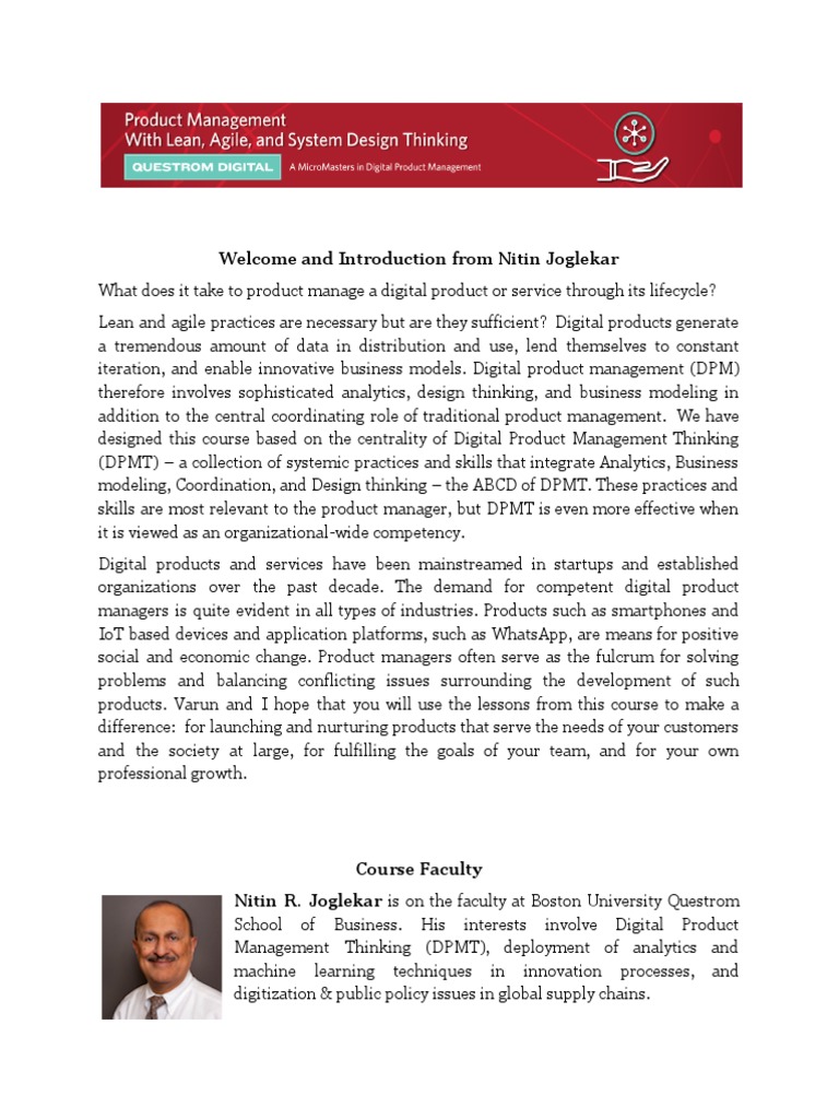 Digital Product Management Course Overview | PDF | Educational ...