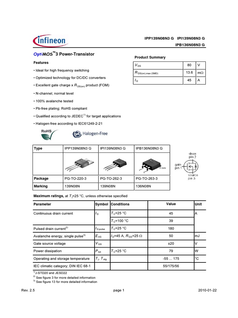 139N08N Infineon | PDF | Electricity | Electromagnetism