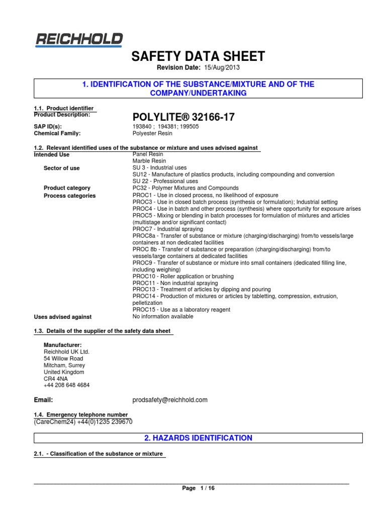 MSDS Polylite PDF Firefighting Dangerous Goods