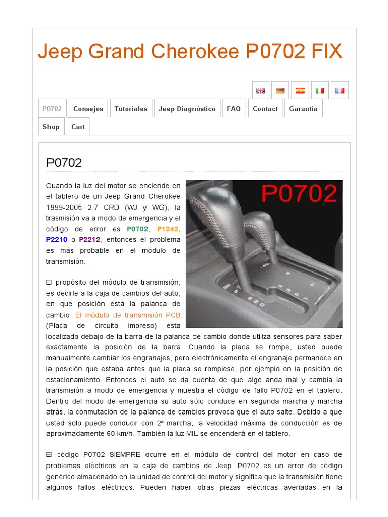 P0702 Transmisión Jeep Grand Cherokee Reparar Modo de Emergencia | PDF ...