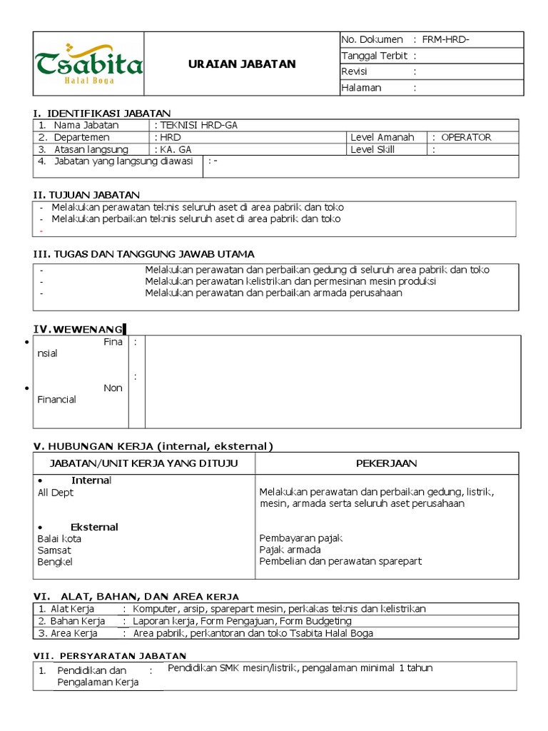 Form Jobdesk Teknisi Ga | PDF