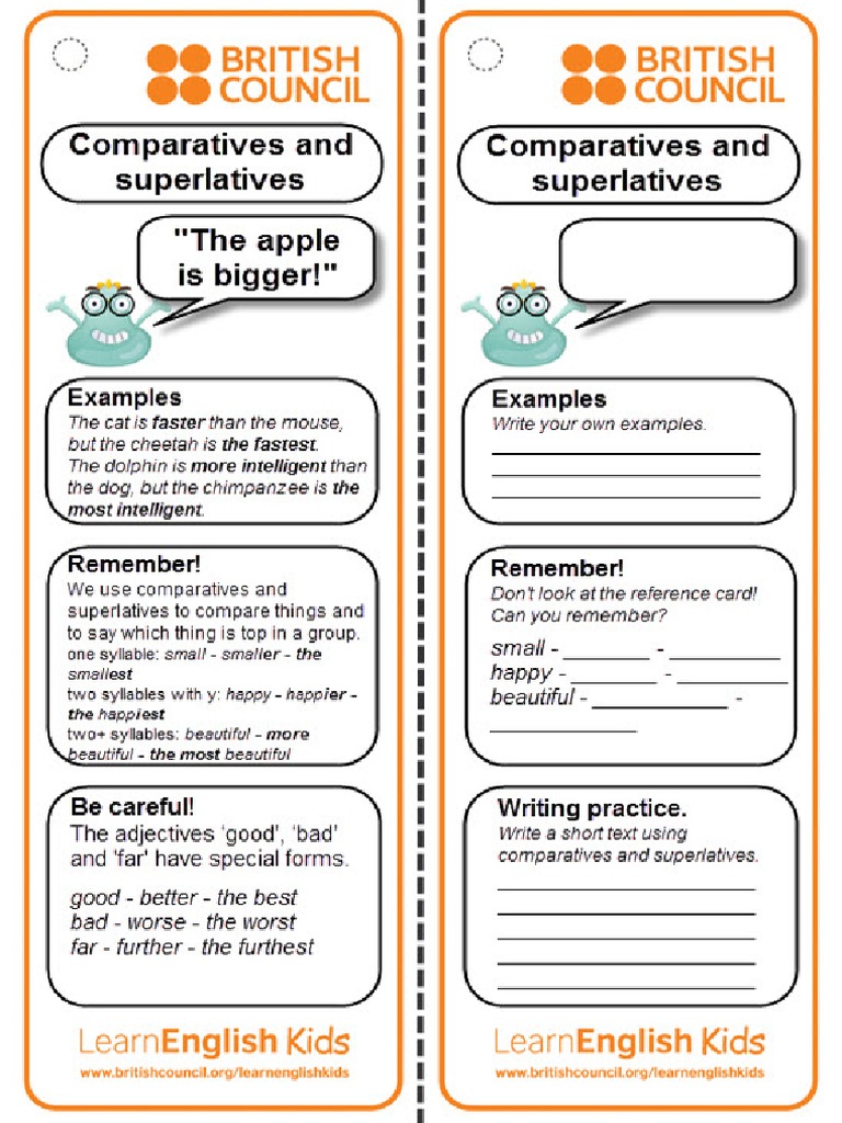 Grammar Practice Reference Card Comparatives And Superlatives Pdf