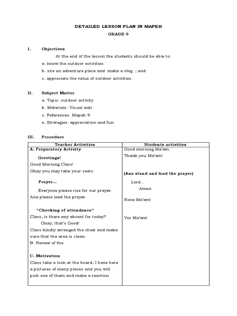 Outdoor ActivitiesDone PDF Outdoor Recreation Lesson Plan