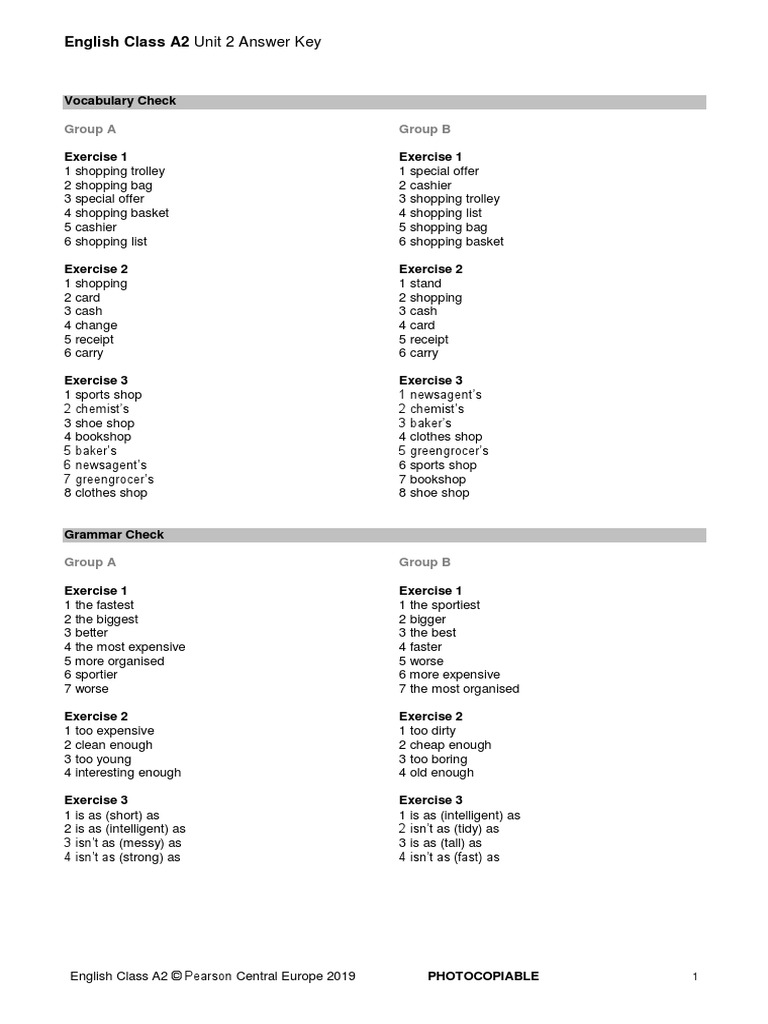 Unit 2 Answer Key and Script | PDF | Clothing
