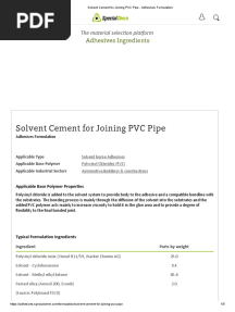 Solvent Cement For Joining PVC Pipe - Adhesives Formulation 28-3-2019