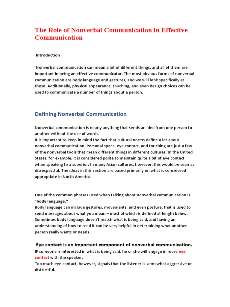 The Role of Nonverbal Communication in Effective Communication ...