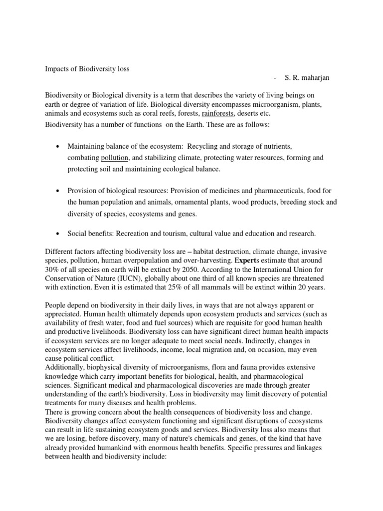 Biodiversity's Impact on Human Health | PDF | Biodiversity | Ecosystem