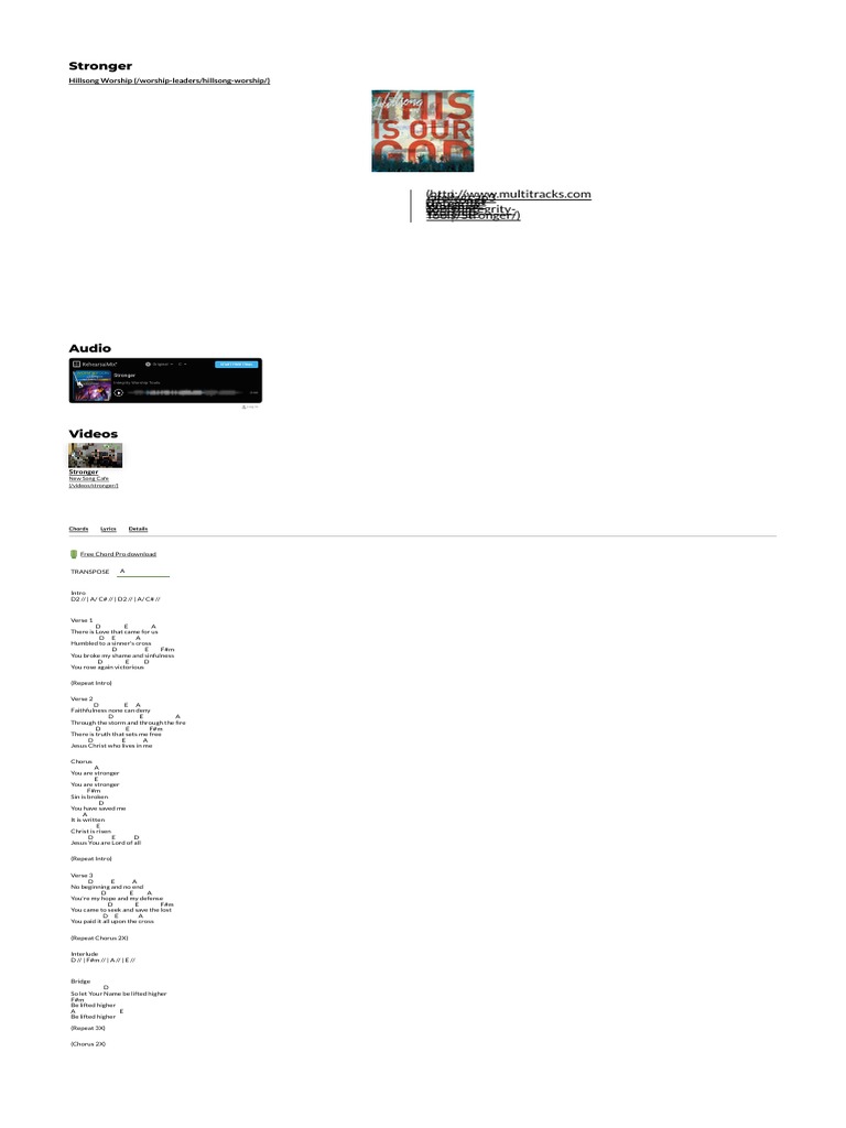 Stronger Hillsong Worship Lyrics and Chords Worship Together PDF