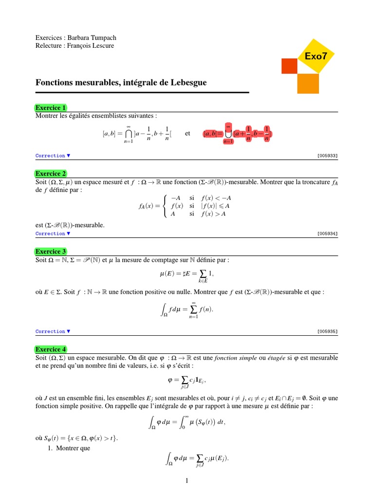 Fic00144 PDF | PDF | Intégrale de Lebesgue | Fonction (Mathématiques)