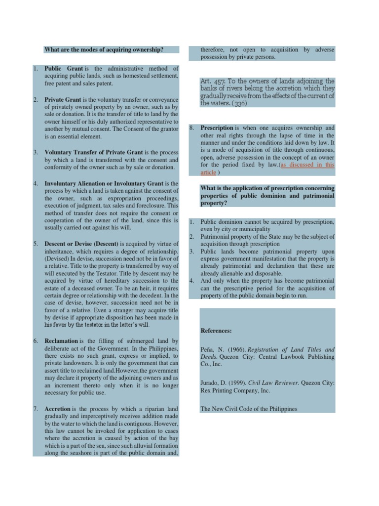 Modes of Acquiring Land Ownership | PDF | Ownership | Adverse Possession