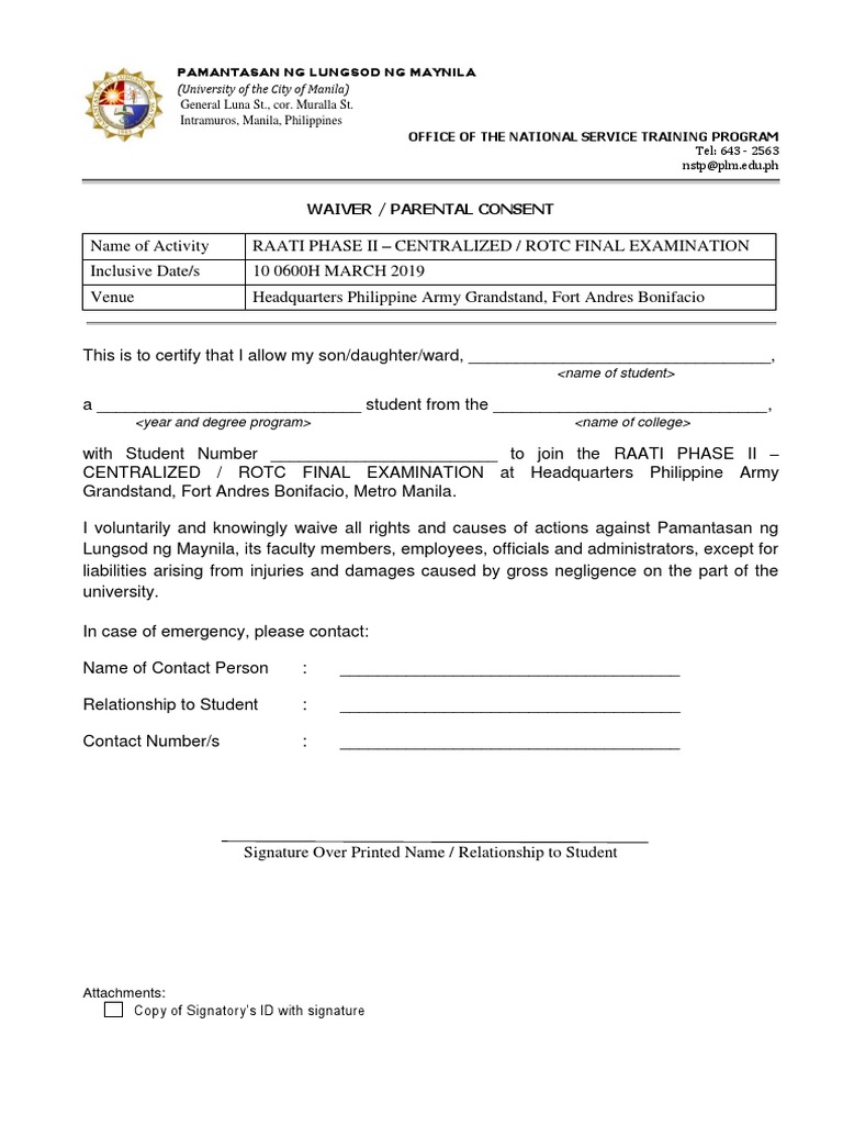 Parental Consent for ROTC Exam Participation | PDF | Career & Growth