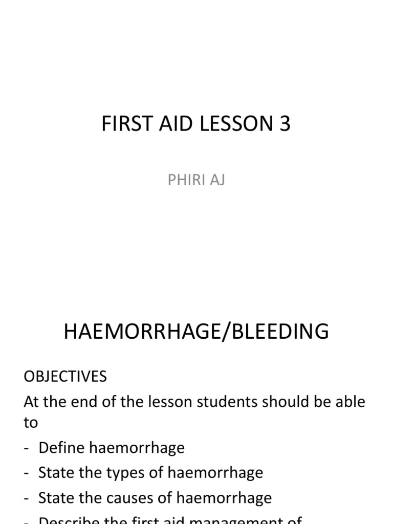 First Aid Lesson 3 PDF Shock (Circulatory) Bleeding