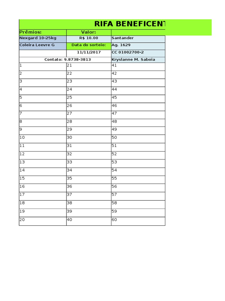 Rifa Theo em Excel | PDF