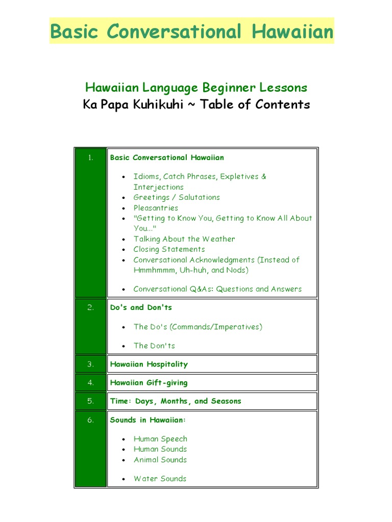 Conversational Hawaiian Lessons PDF | PDF | Stress (Linguistics