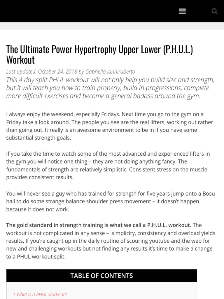The Ultimate Power Hypertrophy Upper Lower PHUL Workout | PDF ...