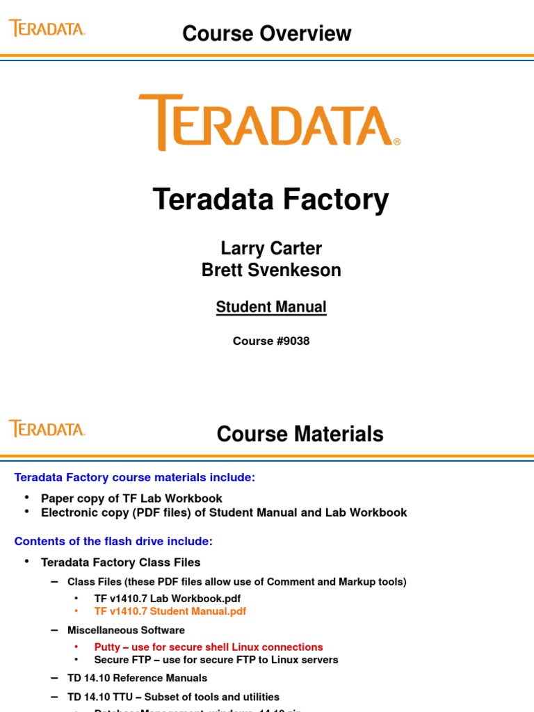 Teradata Factory Course Overview | PDF | Sql | Databases