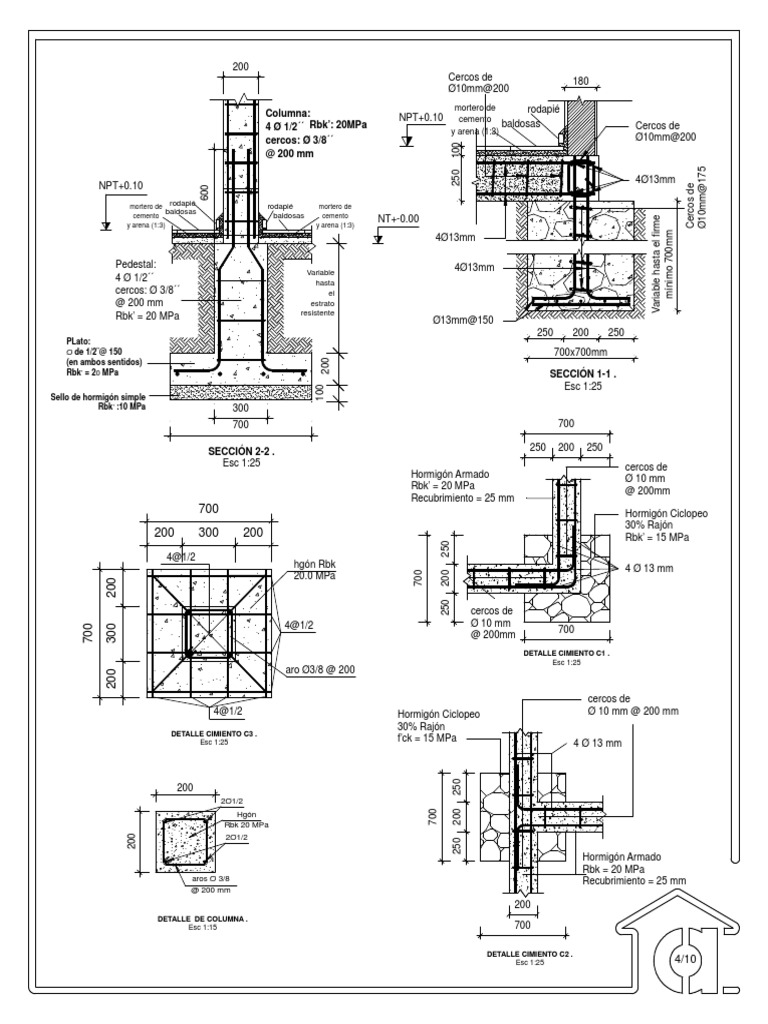 4 10 Cimentacion Detalles Plano Fundacion Ingenieria Infraestructura