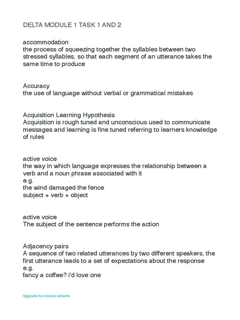 Delta M1 Task 1,2 Terminology | PDF | Verb | English Language