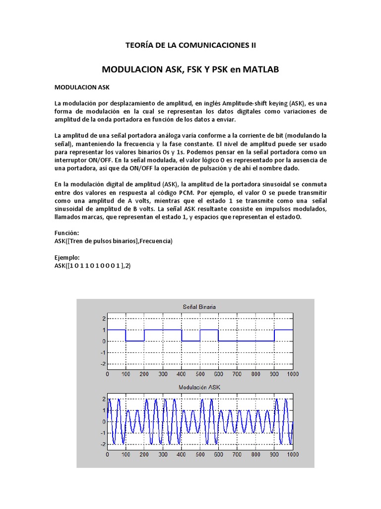 Modulacion ASK FSK PSK en MATL | PDF | Ingeniería de difusión ...