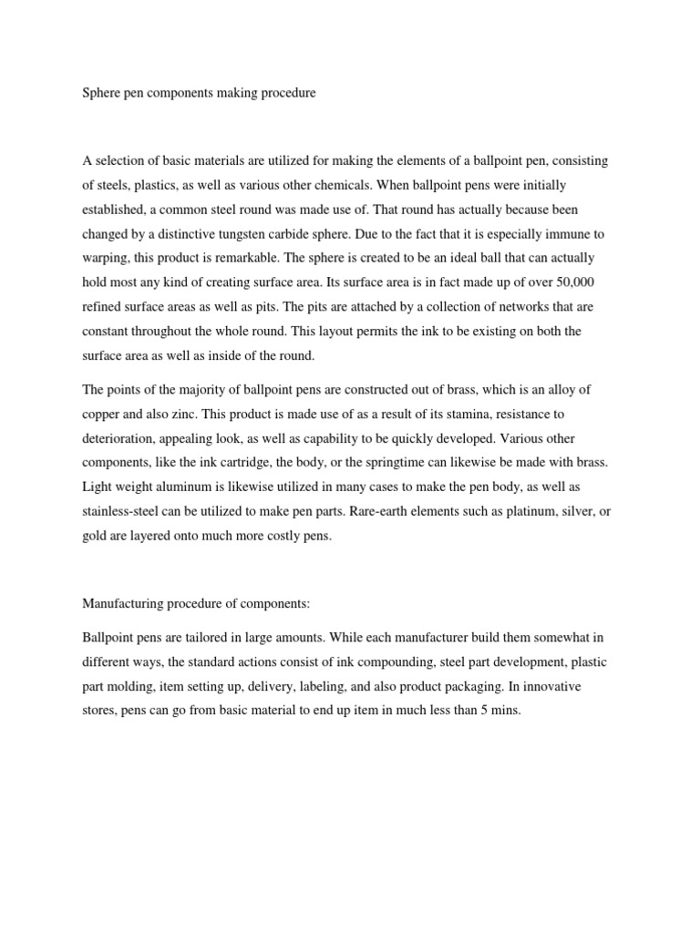 Ballpoint Pen Manufacturing Guide | PDF | Cartridge (Firearms) | Steel