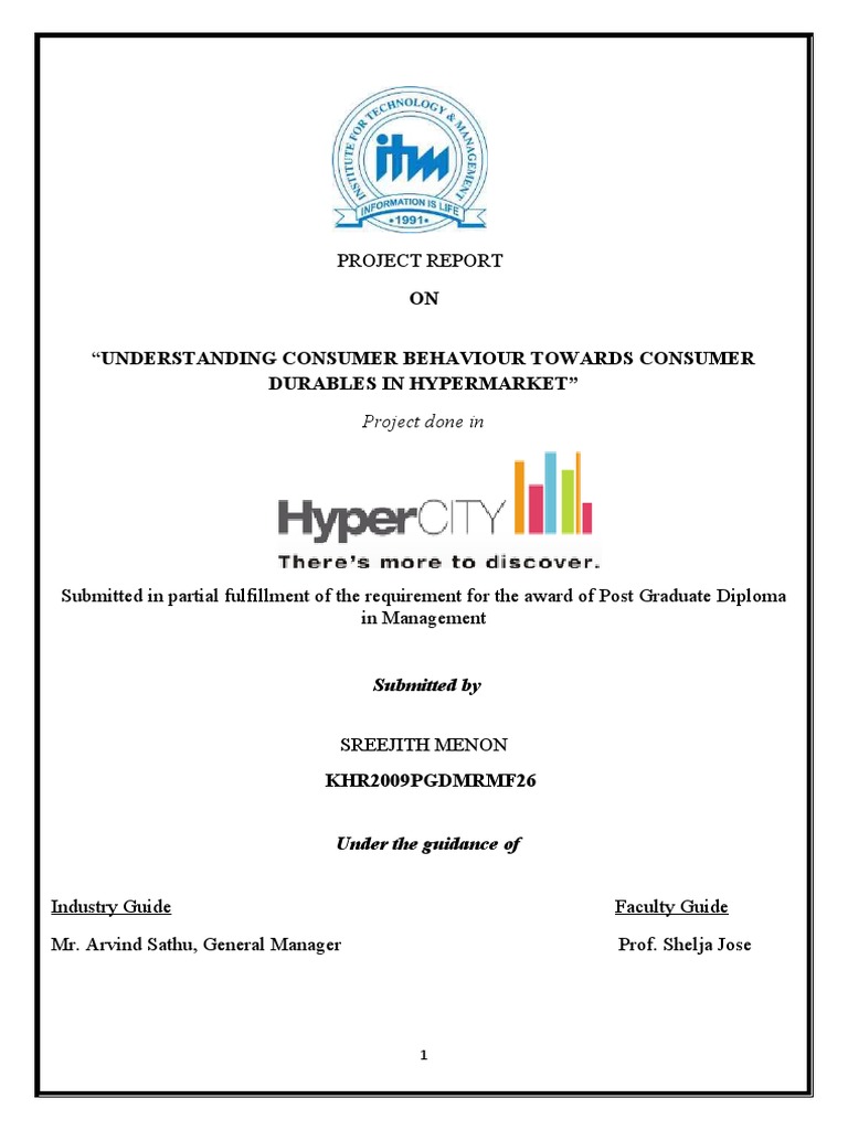 Project Done In: Submitted by | PDF | Retail | Survey Methodology