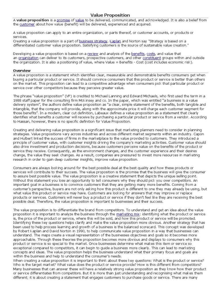 Value Proposition | PDF | Business | Marketing