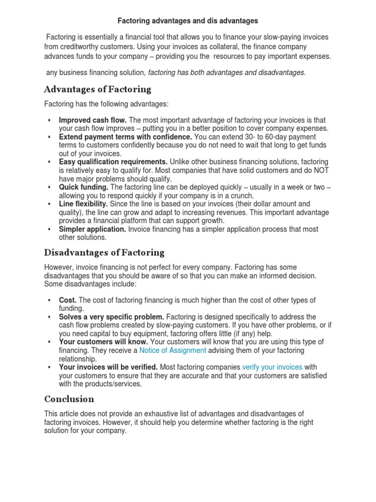 Factoring Business Advantages And Disadvantages: How To Make Informed Decisions