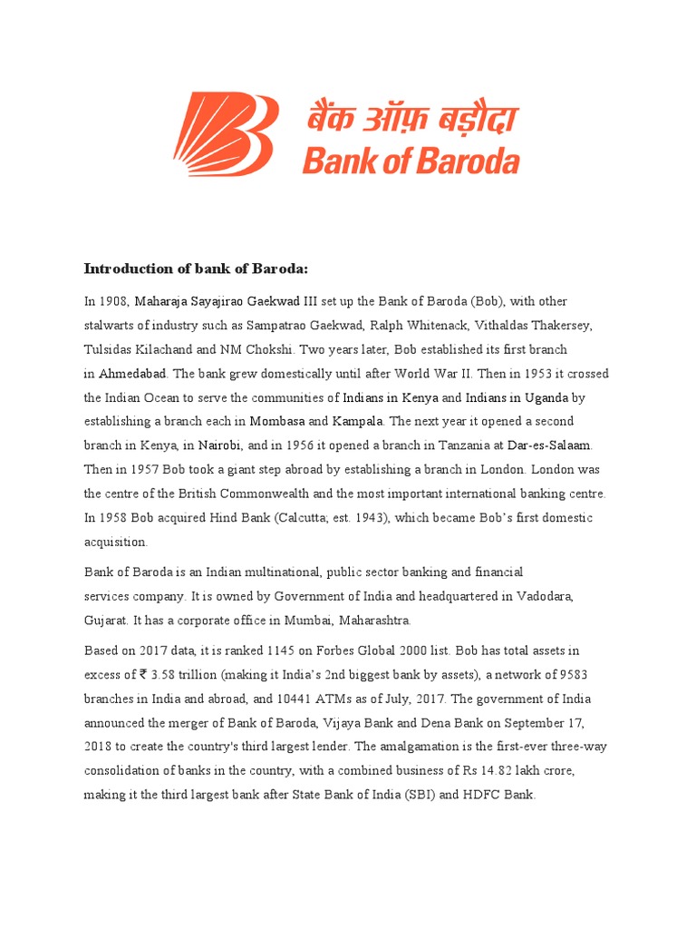 History and Establishment of Bank of Baroda | PDF | Companies | Banking