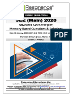 JEE Main 2020 Jan 8 First Shift Physics Resonance Answer Key