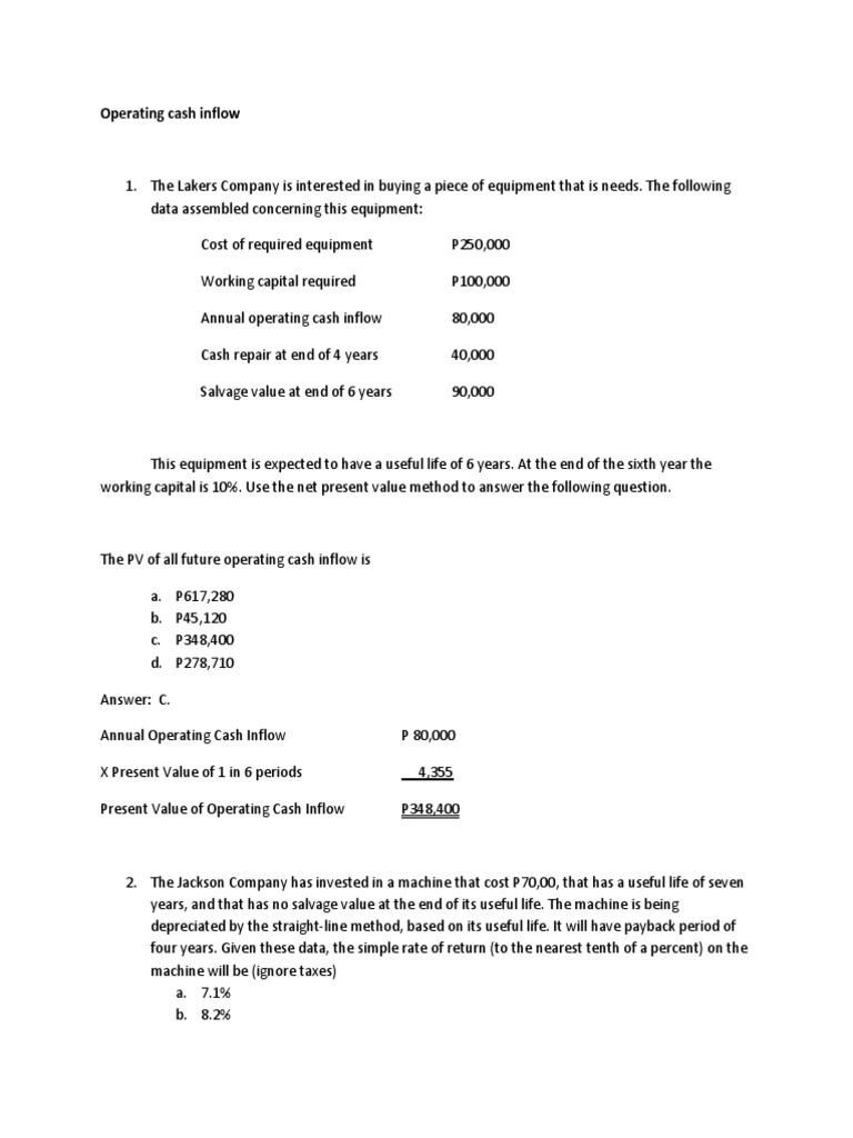 Operating Cash Inflow Analysis | PDF | Net Present Value | Present Value