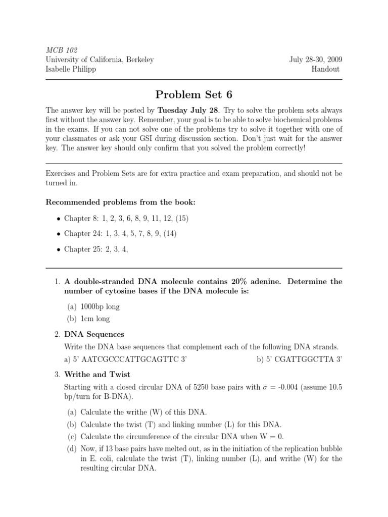 Numericals On DNA Topology | PDF | Dna Replication | Base Pair