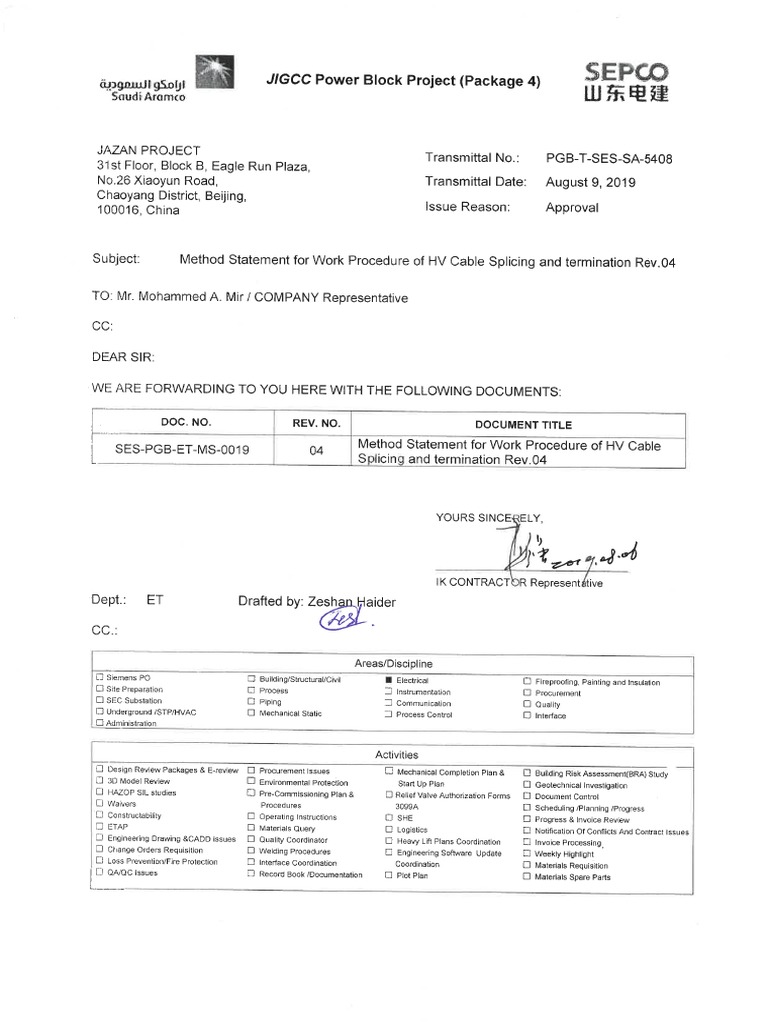 2.MOS PGBTSESSA5408 Work Procedure of HV Cable Splicing and