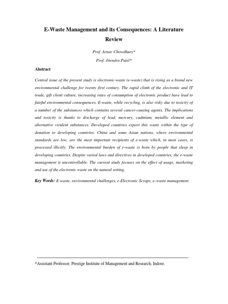 E-Waste Management and Its Consequences A Literature Review | PDF ...