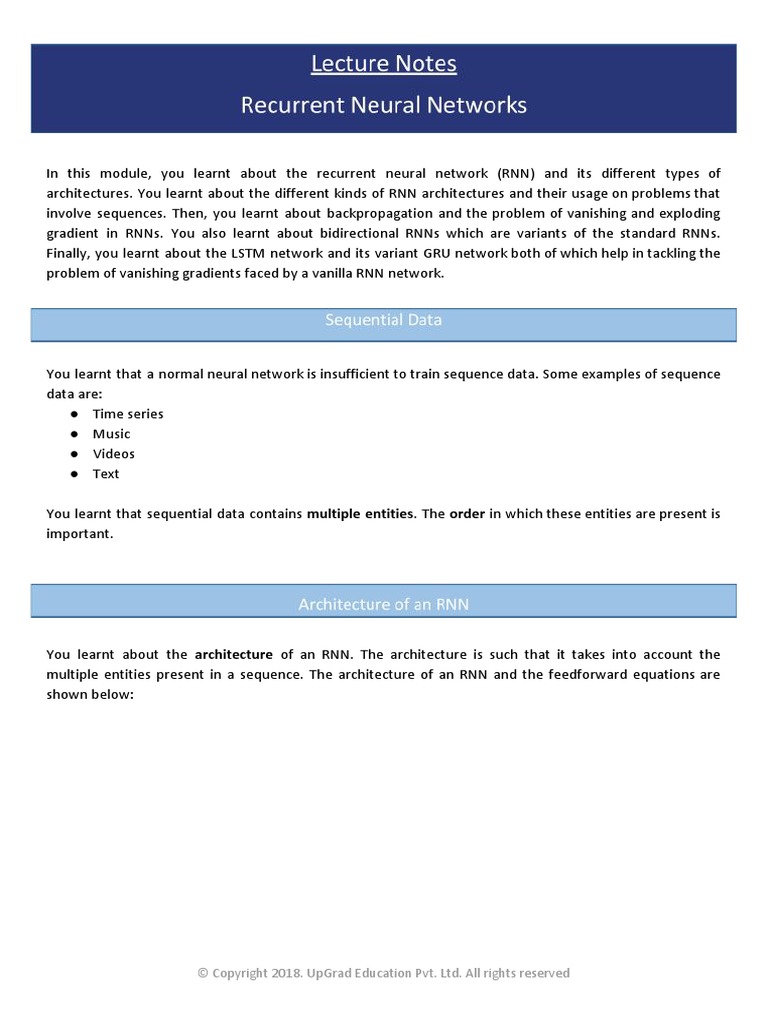 Lecture Notes - Recurrent Neural Networks | PDF | Artificial ...