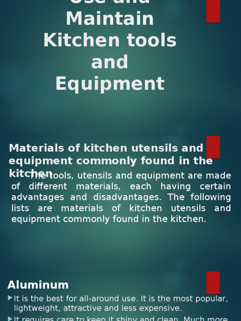 Use and Maintain Kitchen Tools and | PDF | Disinfectant | Kitchen Utensil