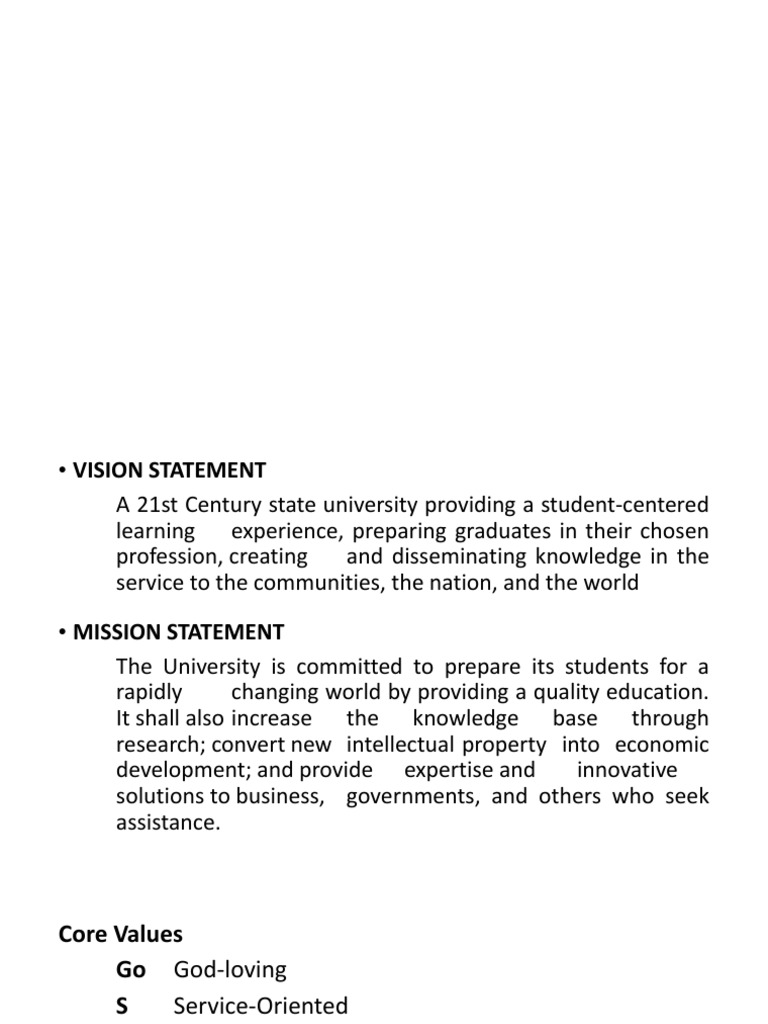 SLSU Mission and Vision Overview | PDF | Literacy | Curriculum