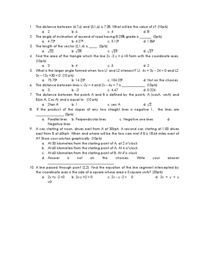 Geometry and Distance Problems Quiz | PDF