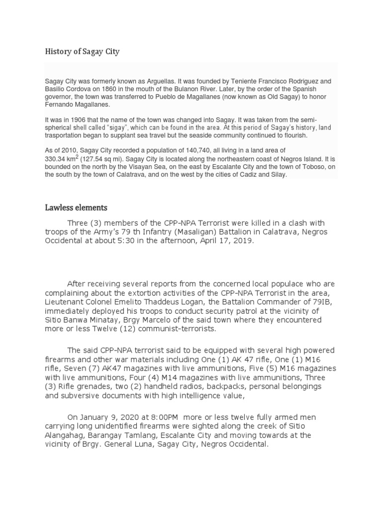 History of Sagay City PDF Military Warfare