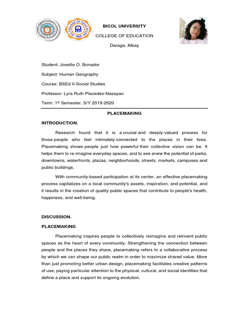Human Geography Placemaking HANDOUT PDF