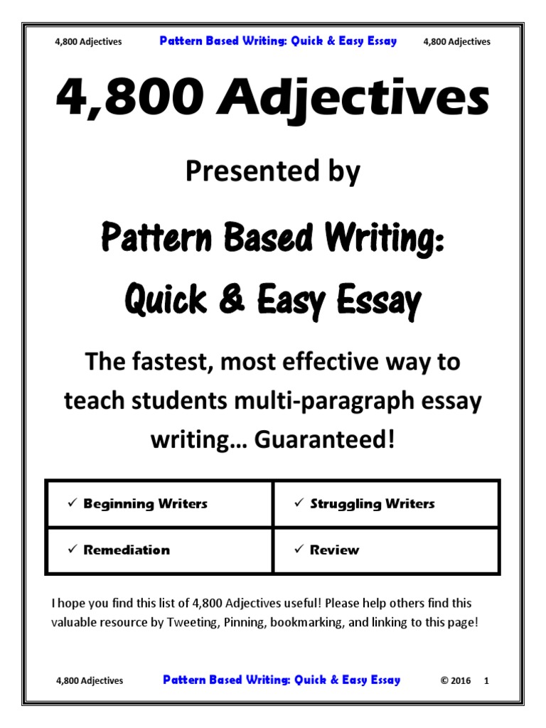 Adjective List Excel Pdf Plain Text Copylists Com