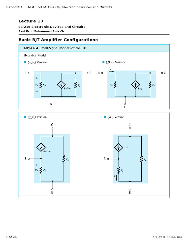 Basic BJT Amplifier Configurations | PDF | Amplifier | Bipolar Junction ...