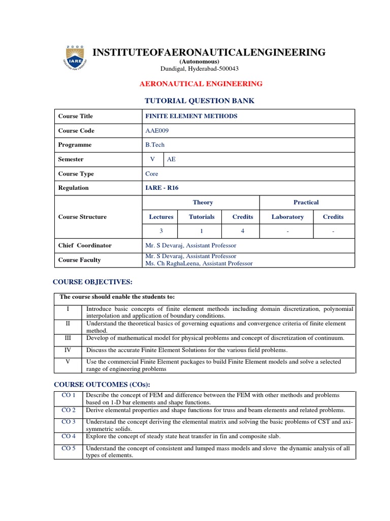 Aae009 - Fem - Question Bank | PDF | Finite Element Method | Heat Transfer
