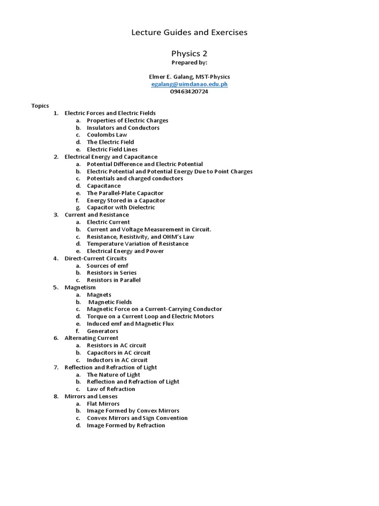 Phys 2-Lecture Guides | PDF | Electric Current | Voltage
